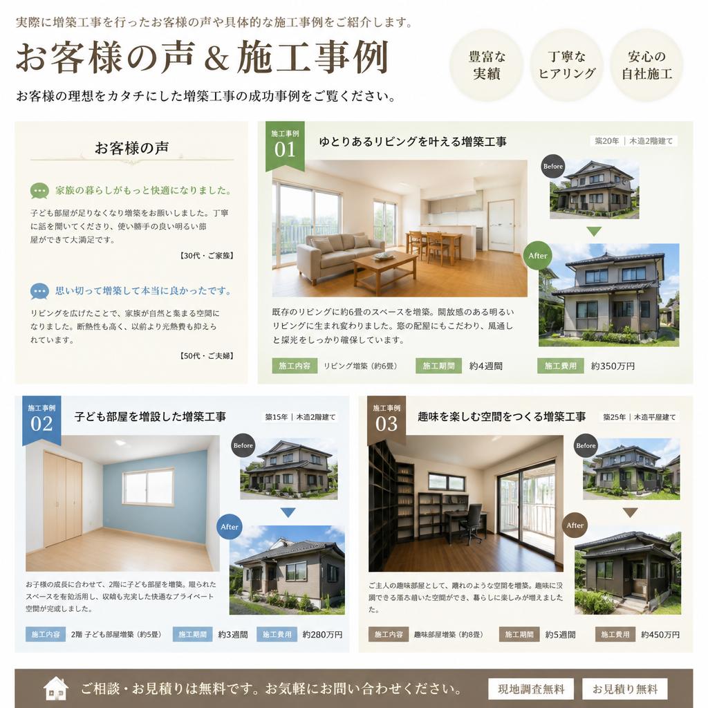 実績紹介：お客様の声と施工事例